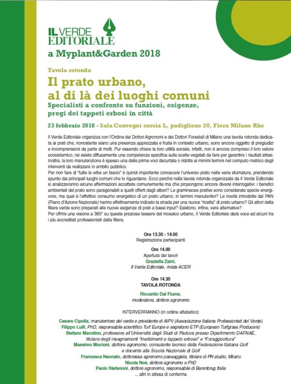 Il prato urbano, tavola rotonda al Myplant&Garden 2018